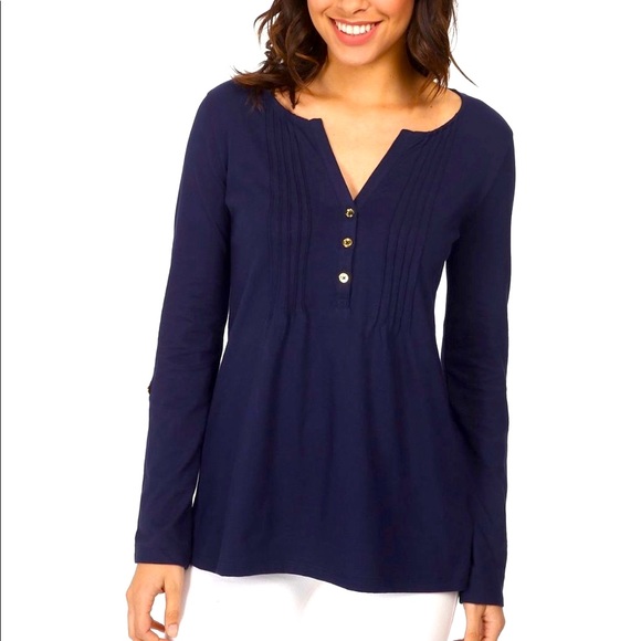 Lilly Pulitzer cotton navy Dorothy top - Picture 4 of 10